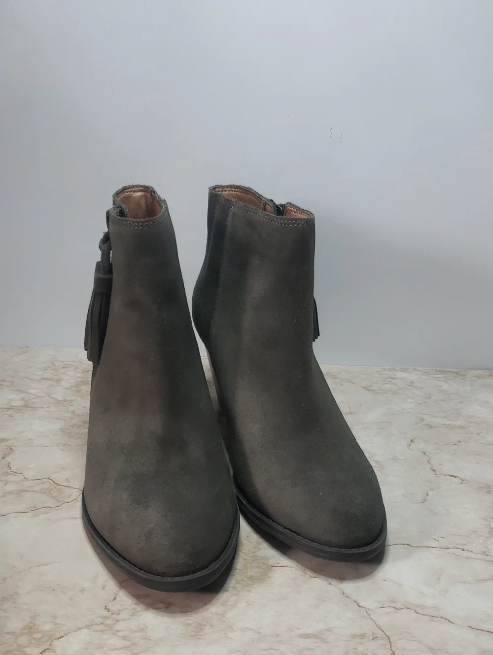 Vionic Women's Olive Suede Ankle Booties - Classic Block Heel Size 8.5